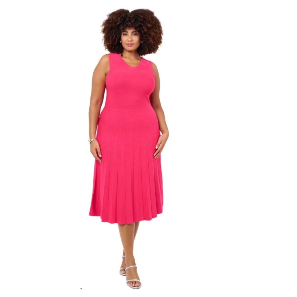 Edited by Remi Bader Women's Pink Sleeveless Plus Size Pullover Pleated Dress 1X